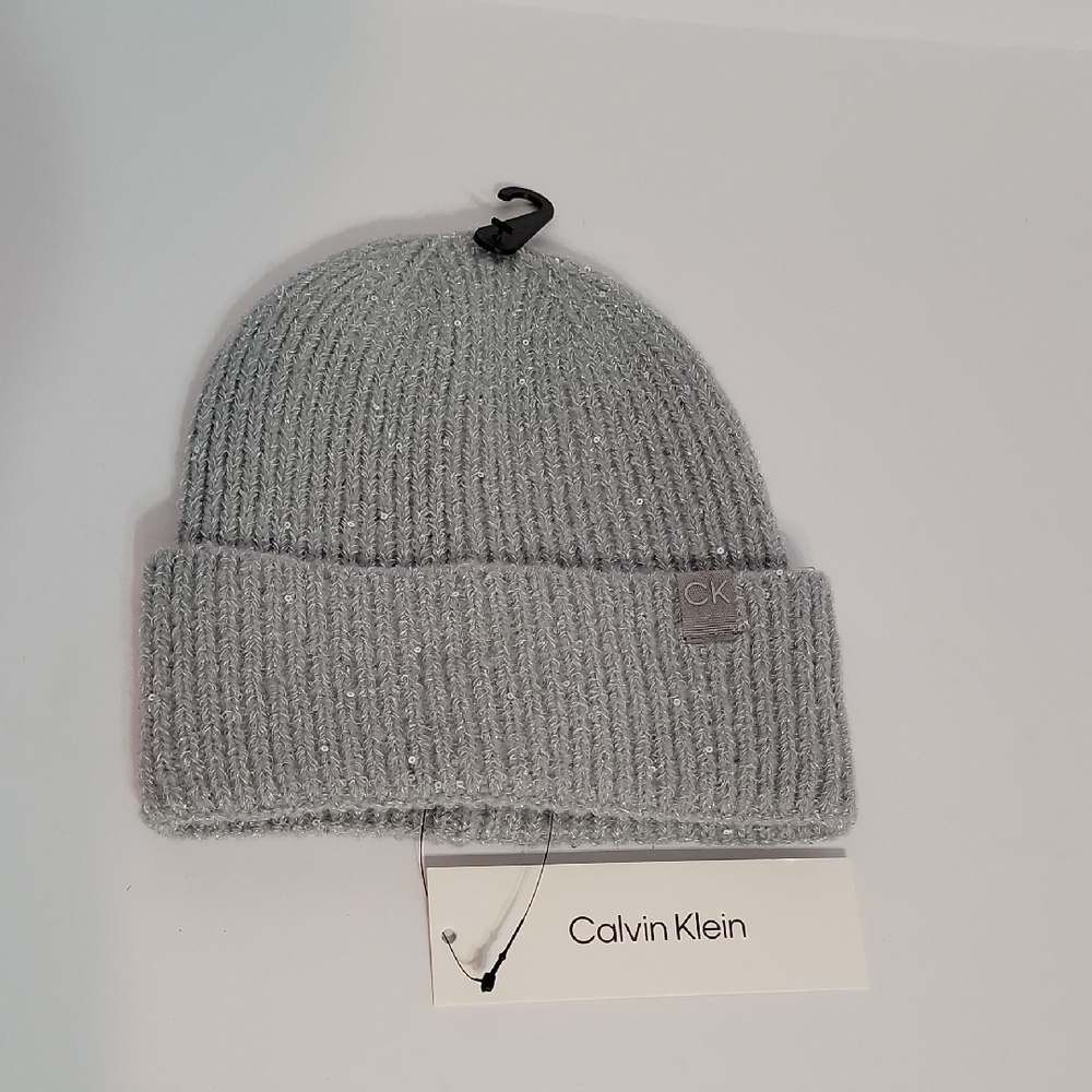 Sparkle Knit Beanie In Heather Mid Grey, CALVIN KLEIN